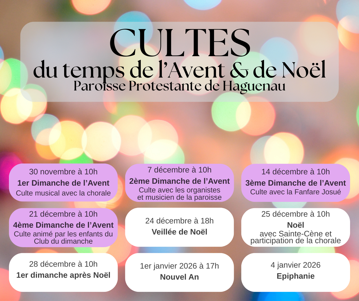Cultes du temps de l'Avent et Noël
